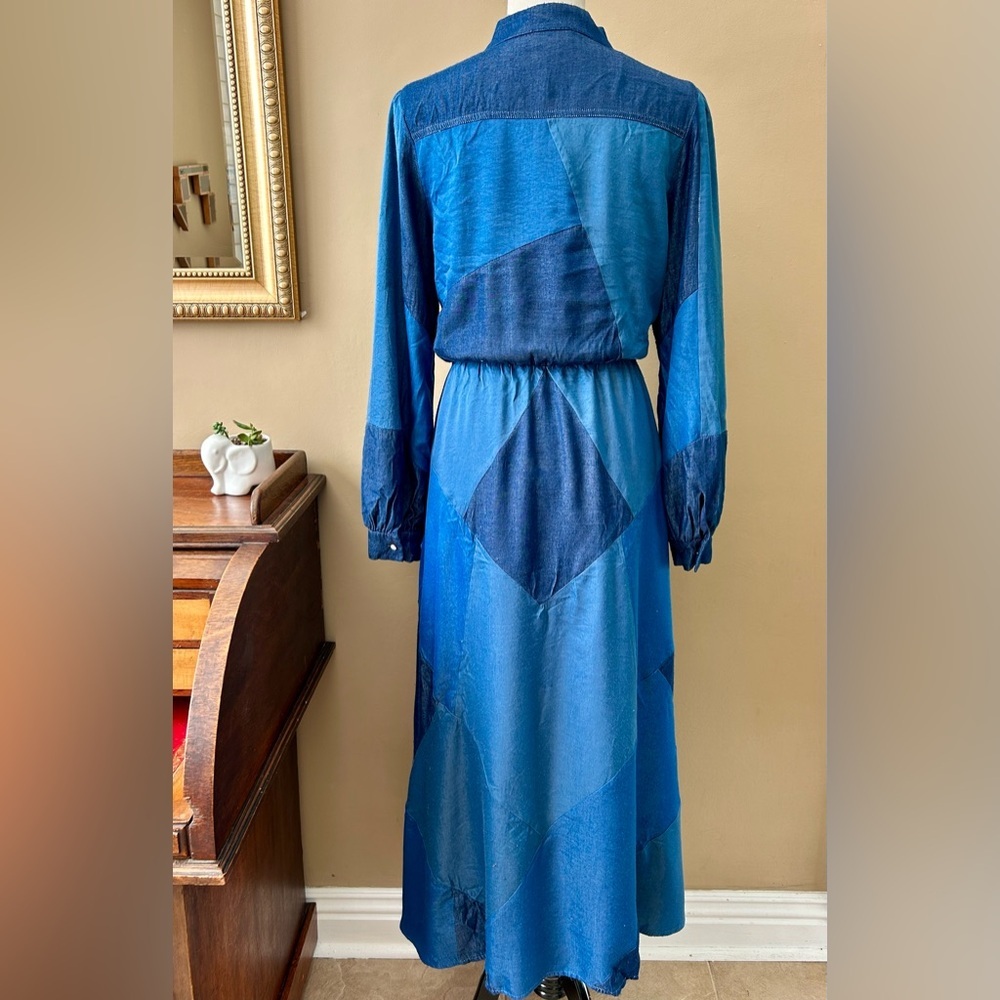 CEIBON Evita Patchwork Long Sleeve Shirt Dress Blue Size XL - Picture 10 of 13